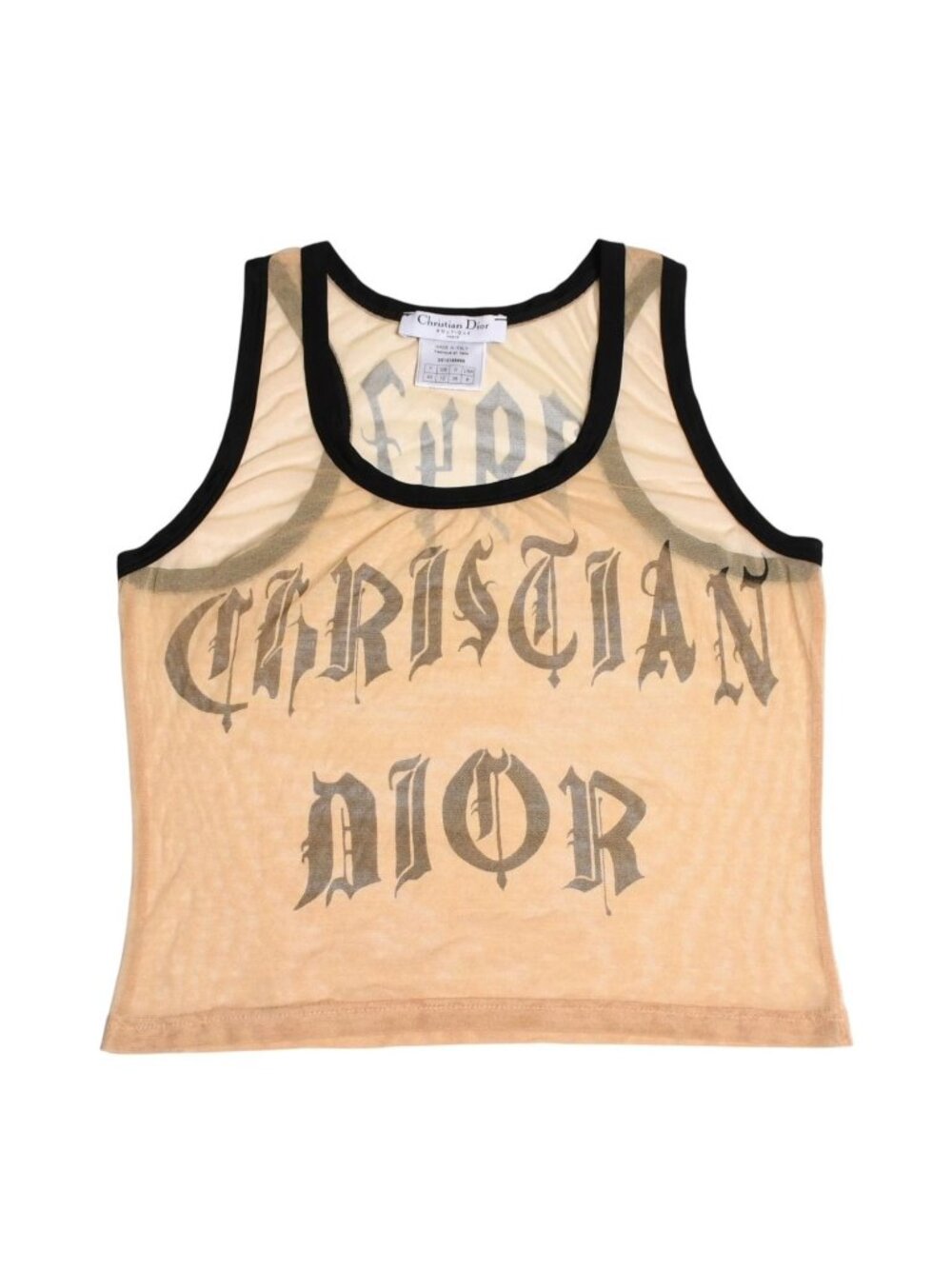Dior Gothic Logo Mesh Tank Top Sheer Galliano Era Font
